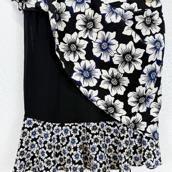 Kate Spade Hollyhock Double Layer Silk Blend Black and White/ Blue Mini Skirt - Picture 5 of 14